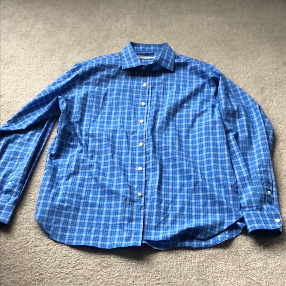 Michael Kors blue plaid dress shirt